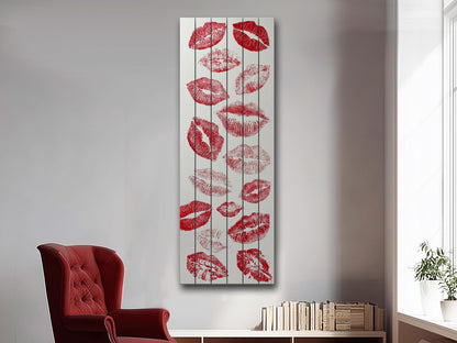 Romantic Wood Wall Art – Red Lips Print Artwork | Rustic Wooden Wall Decor
