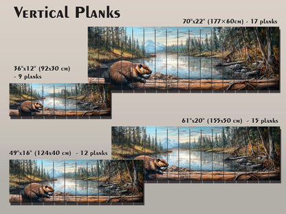 Rustic Beaver Building a Dam in Forest Print on Natural Wood, Rustic Forest Wall Art, Forest Landscape Painting, Wood Print, Wood Wall Art