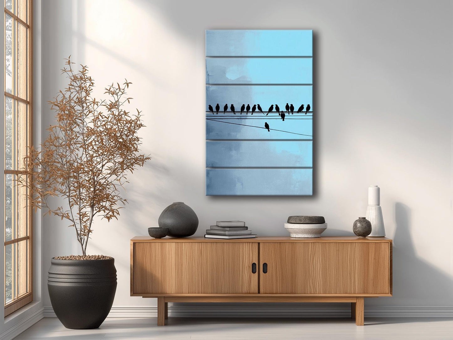 Rustic Wood Wall Art – Minimalist Bird Wall Decor on Natural Wood Planks