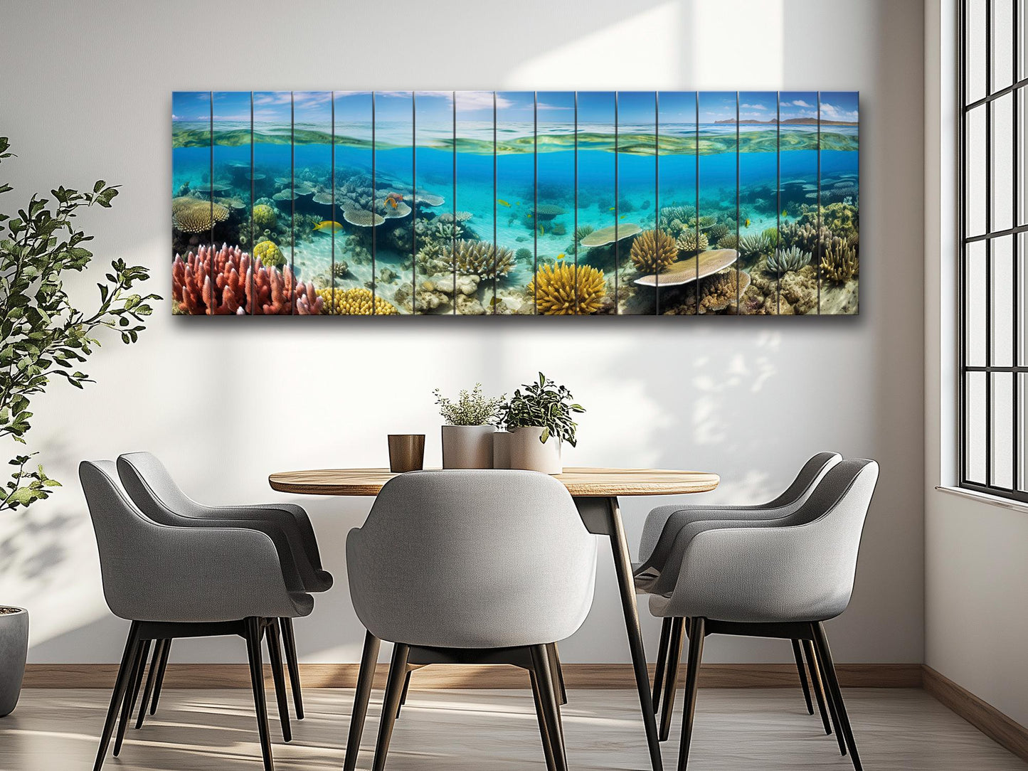 Ocean Wall Art - Rustic Wood Art Coral Reef Painting on Natural Wood Planks