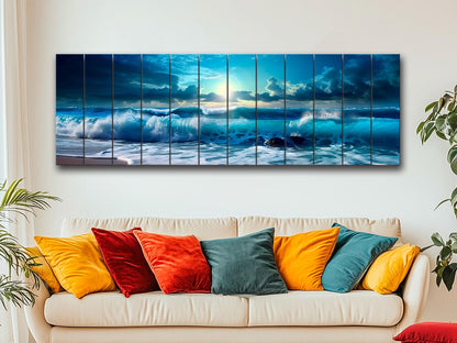 Wood Wall Art – Panoramic Sea Print | Nautical Wooden Wall Decor, Fade Resistant Print