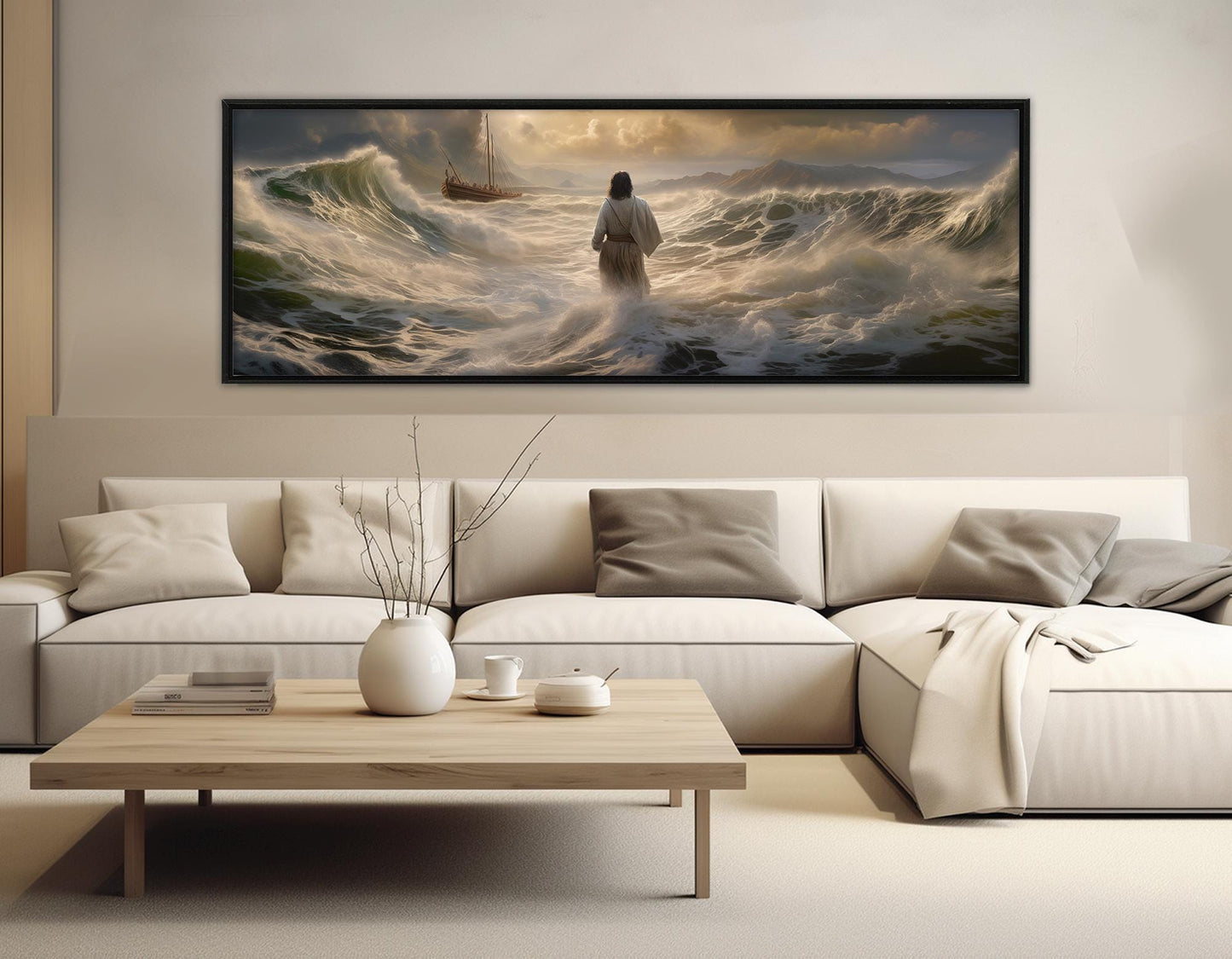 Jesus Walking On Water Religious Wall Art - Gallery Wrapped Canvas Print, Ready To Hang