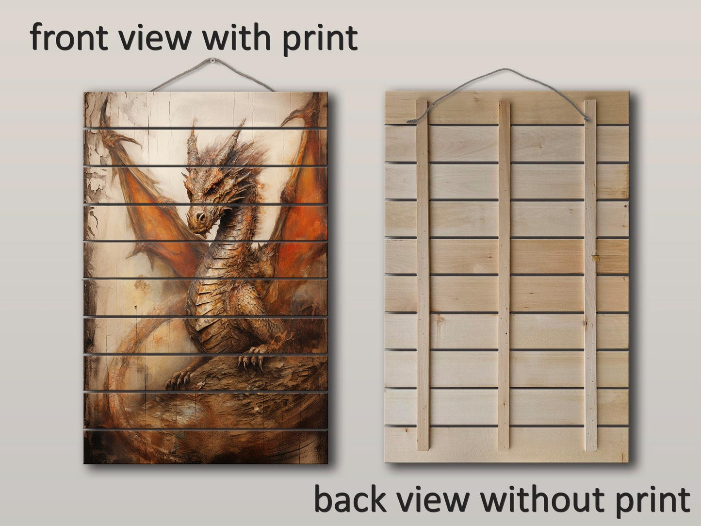 Rustic Dragon Painting – Handmade Wood Wall Art | UV Printed Natural Panel