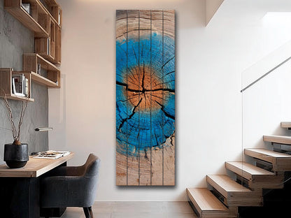 Tree Trunk Wall Art – Rustic Wood Decor With Blue Brown Rings & Natural Texture
