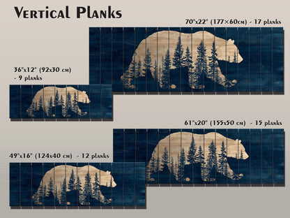 Bear Silhouette Wall Art – Rustic Cabin Decor with Pine Forest Print on Wood