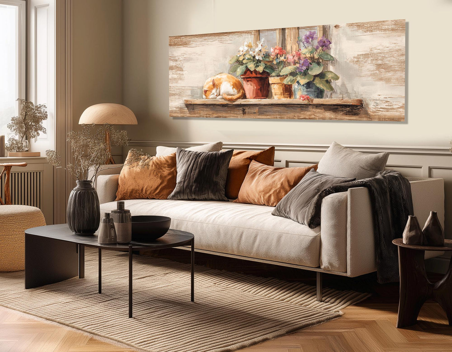 Sleeping Cat Canvas Print – Rustic Farmhouse Decor | Framed Canvas Wall Art