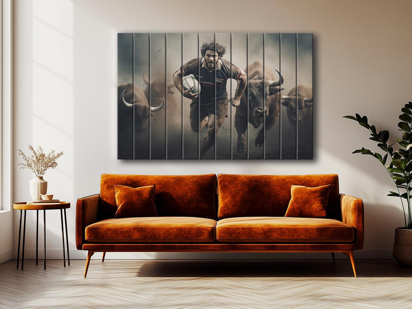 Rugby Wall Art – Abstract Rugby Painting on Natural Wood | Rustic & Modern Decor
