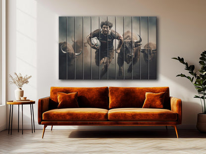 Rugby Wall Art – Abstract Rugby Painting on Natural Wood | Rustic & Modern Decor