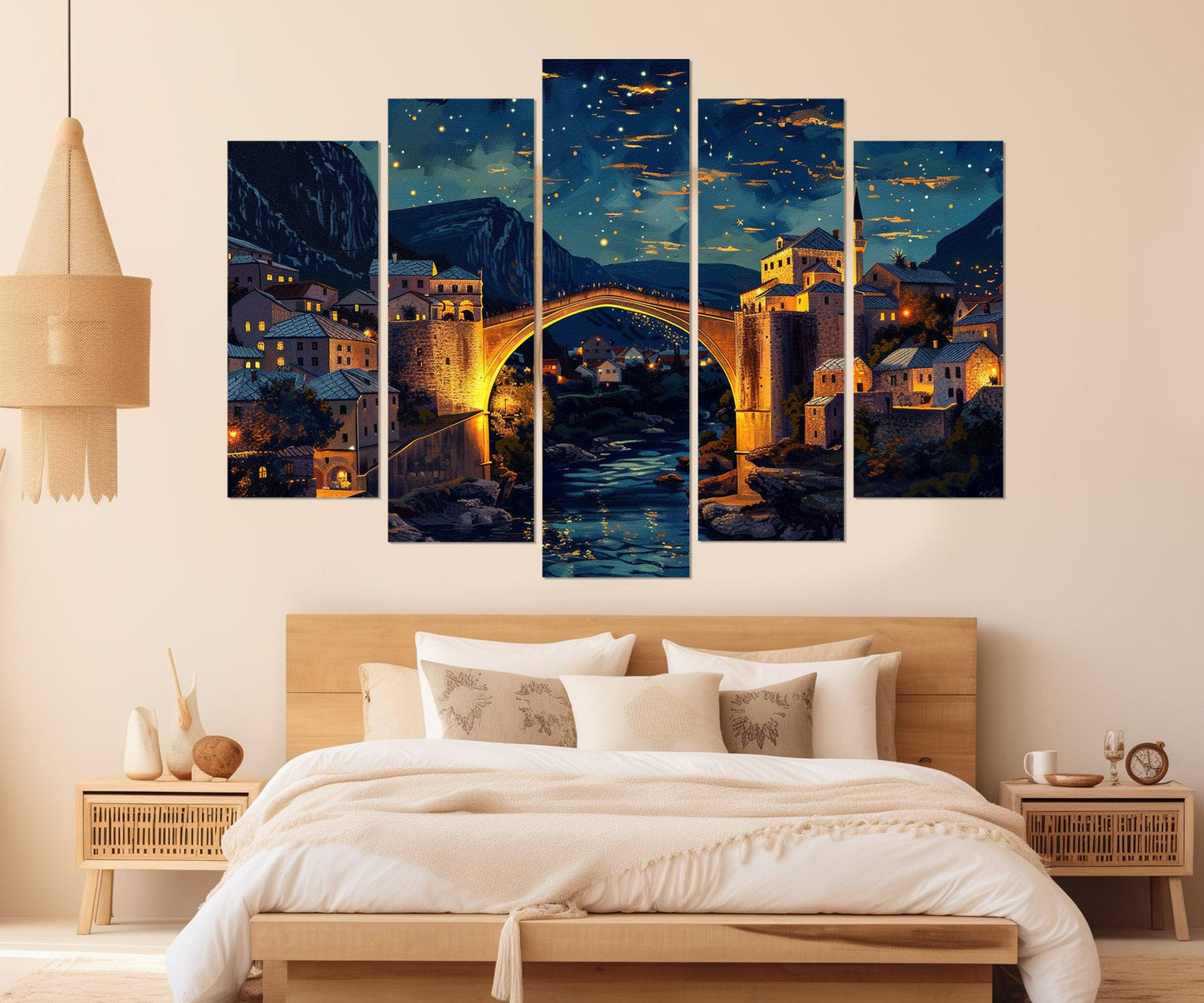 Mostar Bridge Canvas - Multi Panel Bosnia Wall Decor | Abstract Framed Cotton Canvas Print