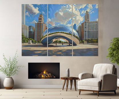 Chicago Canvas Print – Cloud Gate Abstract Cityscape, Framed Ready to Hang