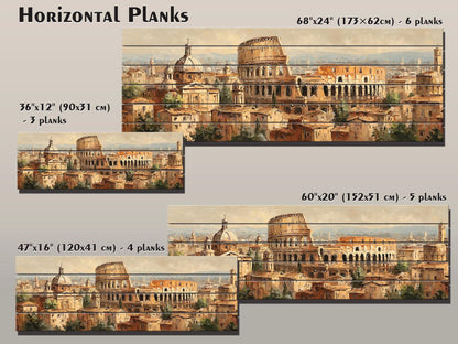 Rome Skyline Wood Print – Rustic Wood Art | Colosseum Painting Beige Wall Decor