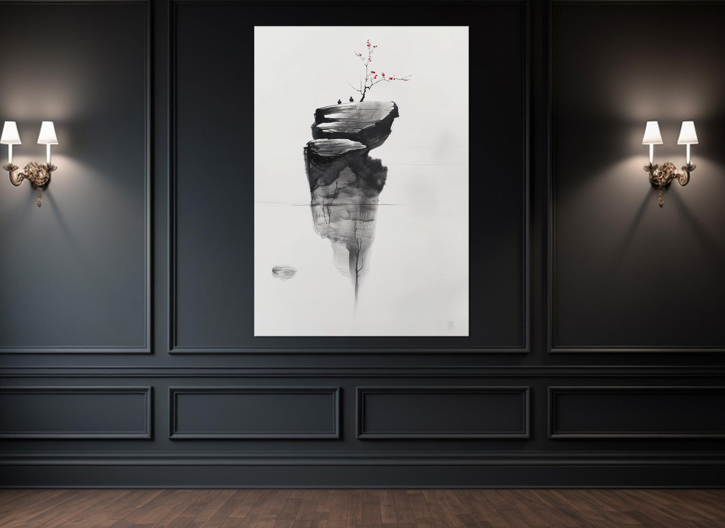 Minimalist Wall Art – Abstract Island Painting with Tree Canvas Print | Framed & Ready to Hang