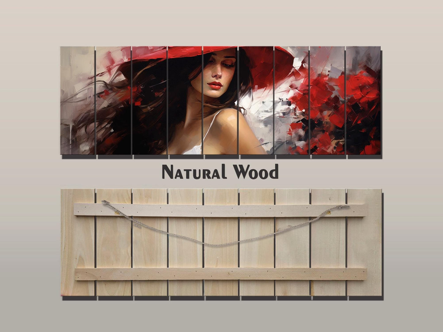 Wooden Wall Art - Abstract Woman Portrait Print on Natural Wood Planks