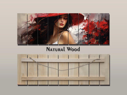 Wooden Wall Art - Abstract Woman Portrait Print on Natural Wood Planks