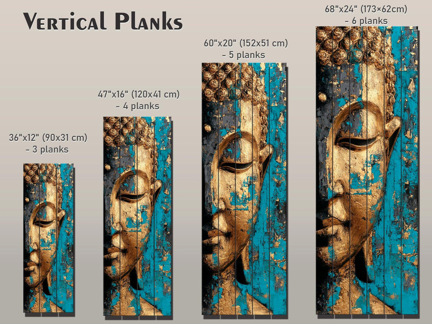 Golden Buddha Wall Art – Turquoise Blue Wooden Print | Rustic Spiritual Decor