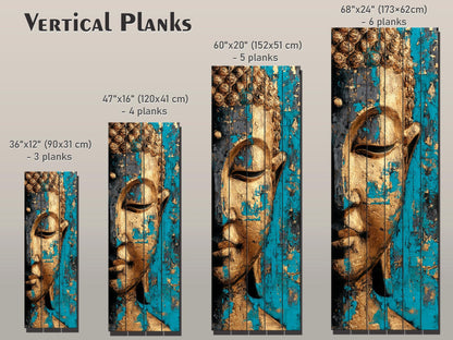 Golden Buddha Wall Art – Turquoise Blue Wooden Print | Rustic Spiritual Decor