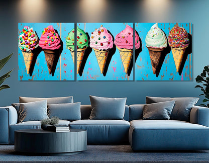Abstract Ice Cream Canvas – Framed Canvas Print | Ready to Hang Kitchen Wall Decor