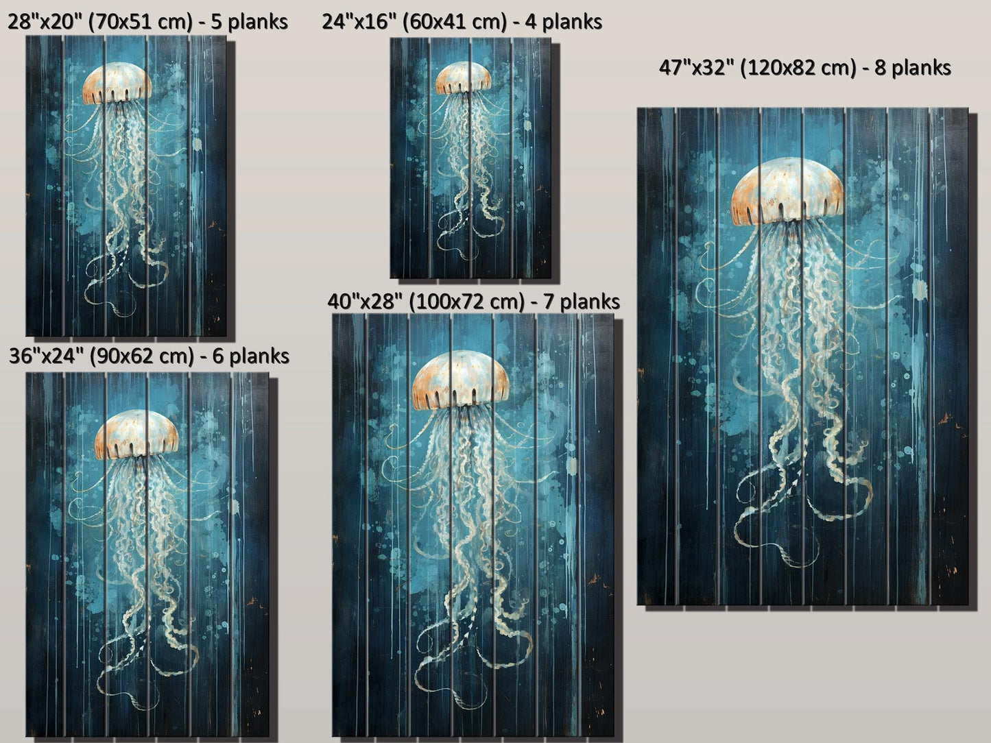 Rustic Wall Art – Natural Wood Jellyfish Print | Fade Resistant, Ready to Hang