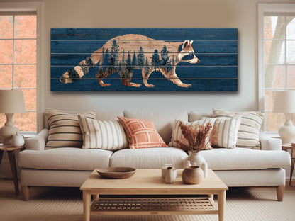Raccoon Wall Art – Rustic Woodland Forest Silhouette on Natural Wood Planks