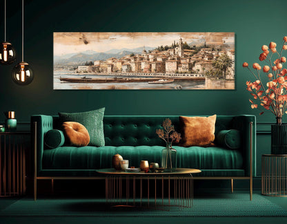Vintage Nice Coast Canvas Print, Retro French Riviera Painting, Framed and Ready to Hang
