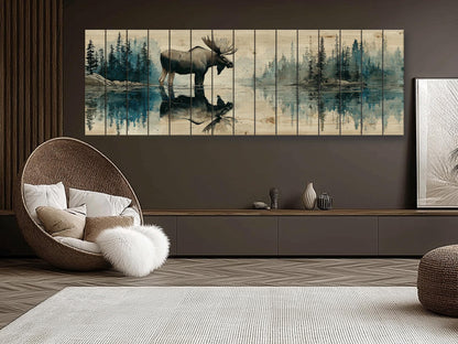 Moose Wood Print - Rustic Hunting Art | Vintage Forest Print on Wood Planks