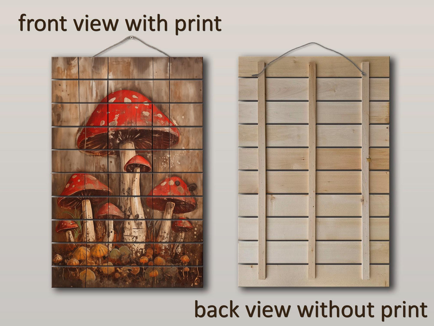 Rustic Mushroom Wall Art – Natural Wood Print | Forest Garden Decor