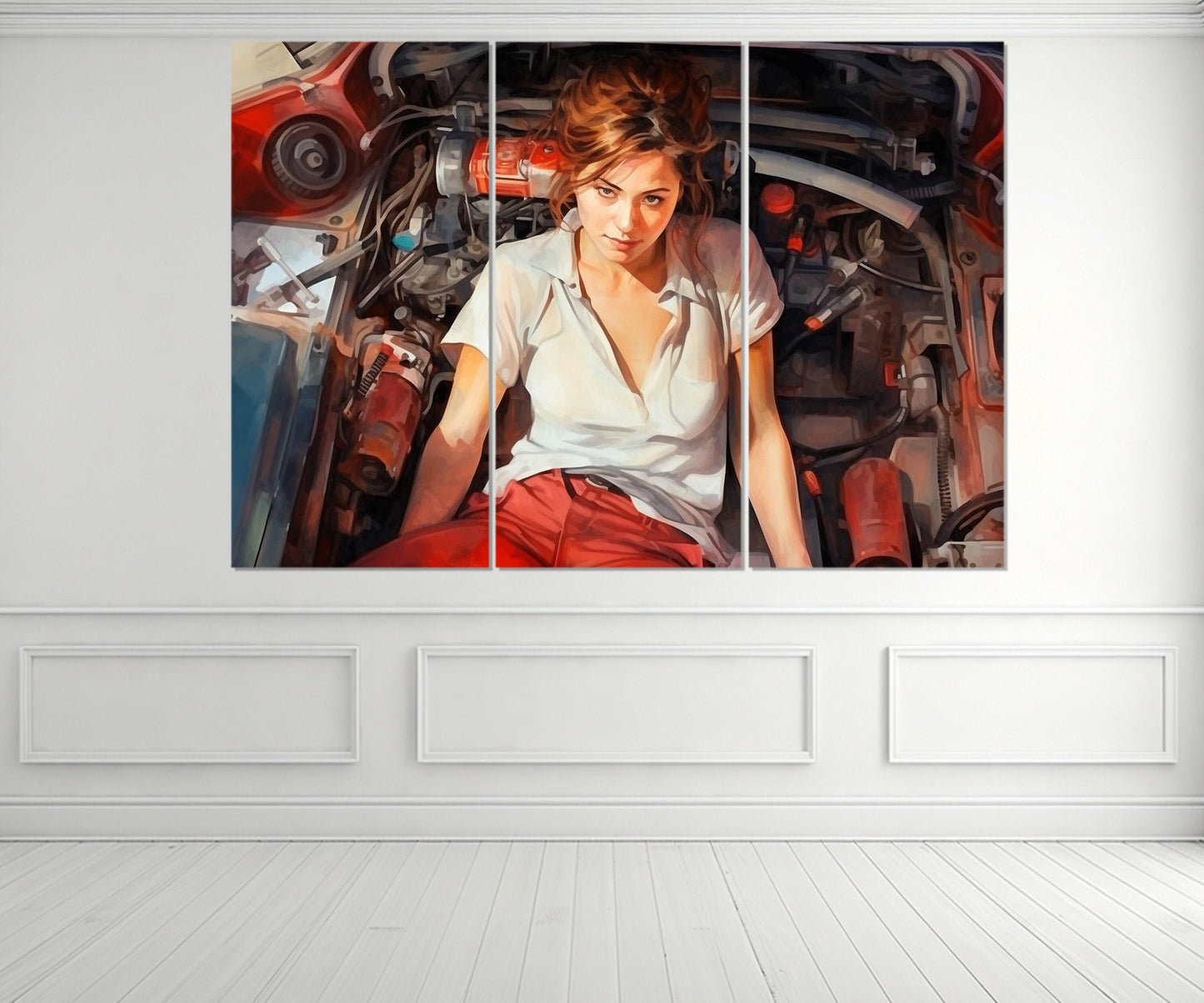 Mechanic Woman Canvas Print - Retro Mechanic Painting | Framed Gallery Wrapped Wall Art