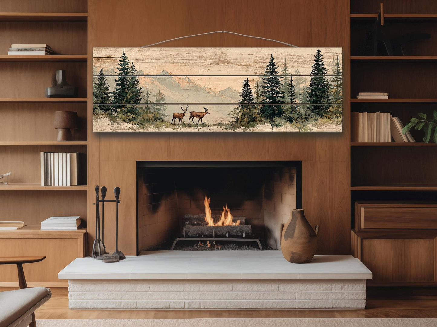 Rustic Hunting Wall Art – Deer Wood Print on Natural Grain Wooden Wall Decor