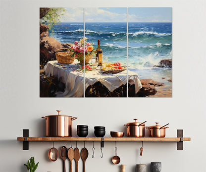 Impressionist Beach Painting – Romantic Wall Art | Framed Canvas Print Ready to Hang