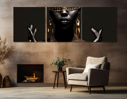African Woman Canvas – Gold Jewelry Painting | Framed Canvas Print Ready to Hang