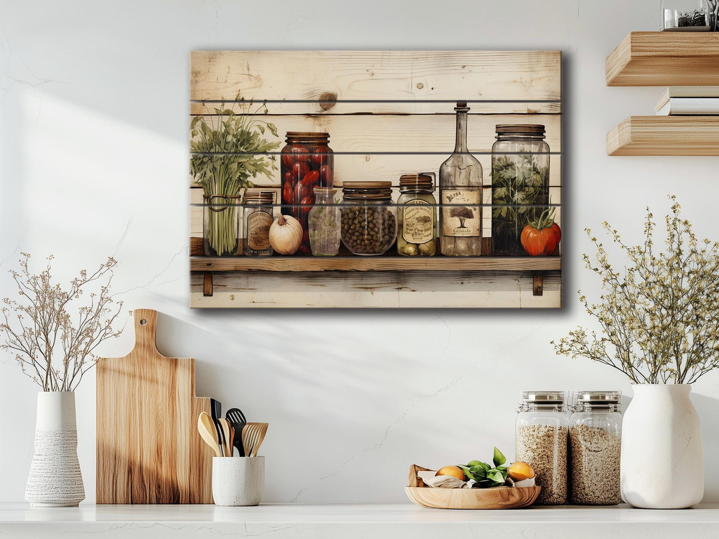 Rustic Kitchen Wall Art – Spices and Herbs Printed Wood Plank Decor