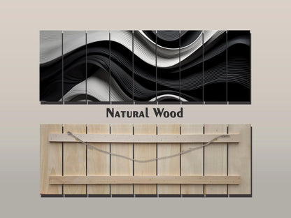 Abstract Wood Art – Black and White Art Print on Natural Wood Planks