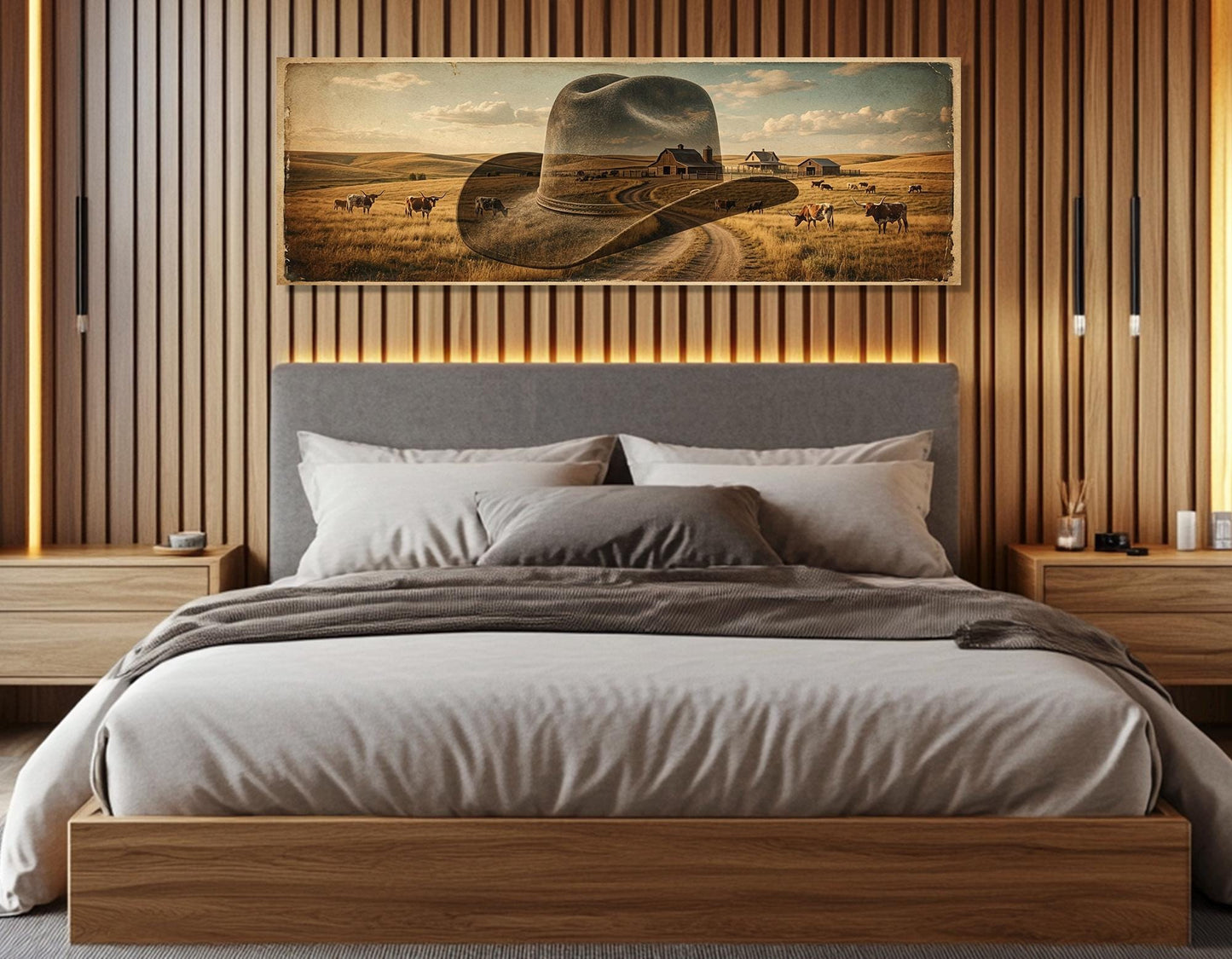 Cowboy Hat Canvas Print, Ranch Painting, Large Western Wall Art, Framed and Ready to Hang