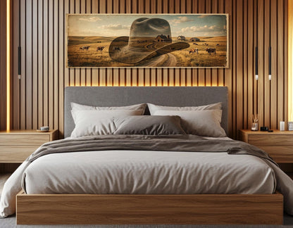 Cowboy Hat Canvas Print, Ranch Painting, Large Western Wall Art, Framed and Ready to Hang