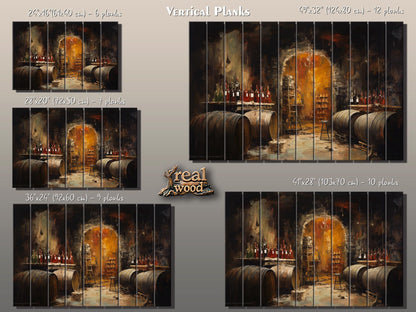 Wood Wall Art - Rustic Wine Cellar Painting on Natural Wood Plank Art