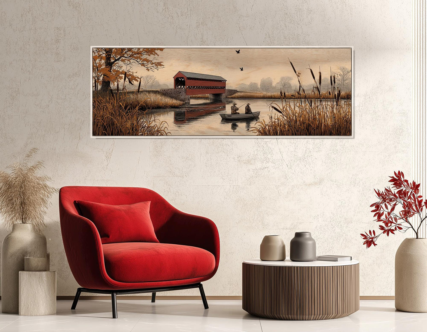 Sachs Bridge Canvas Print, River Fishing Wall Art, Fishing Cabin Decor, Framed and Ready to Hang