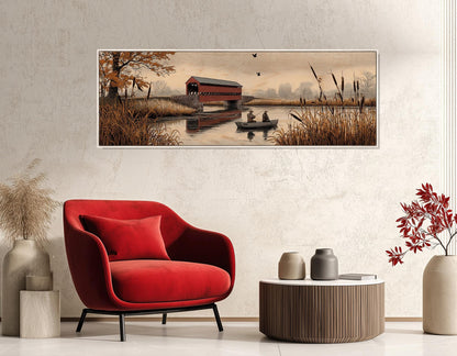 Sachs Bridge Canvas Print, River Fishing Wall Art, Fishing Cabin Decor, Framed and Ready to Hang