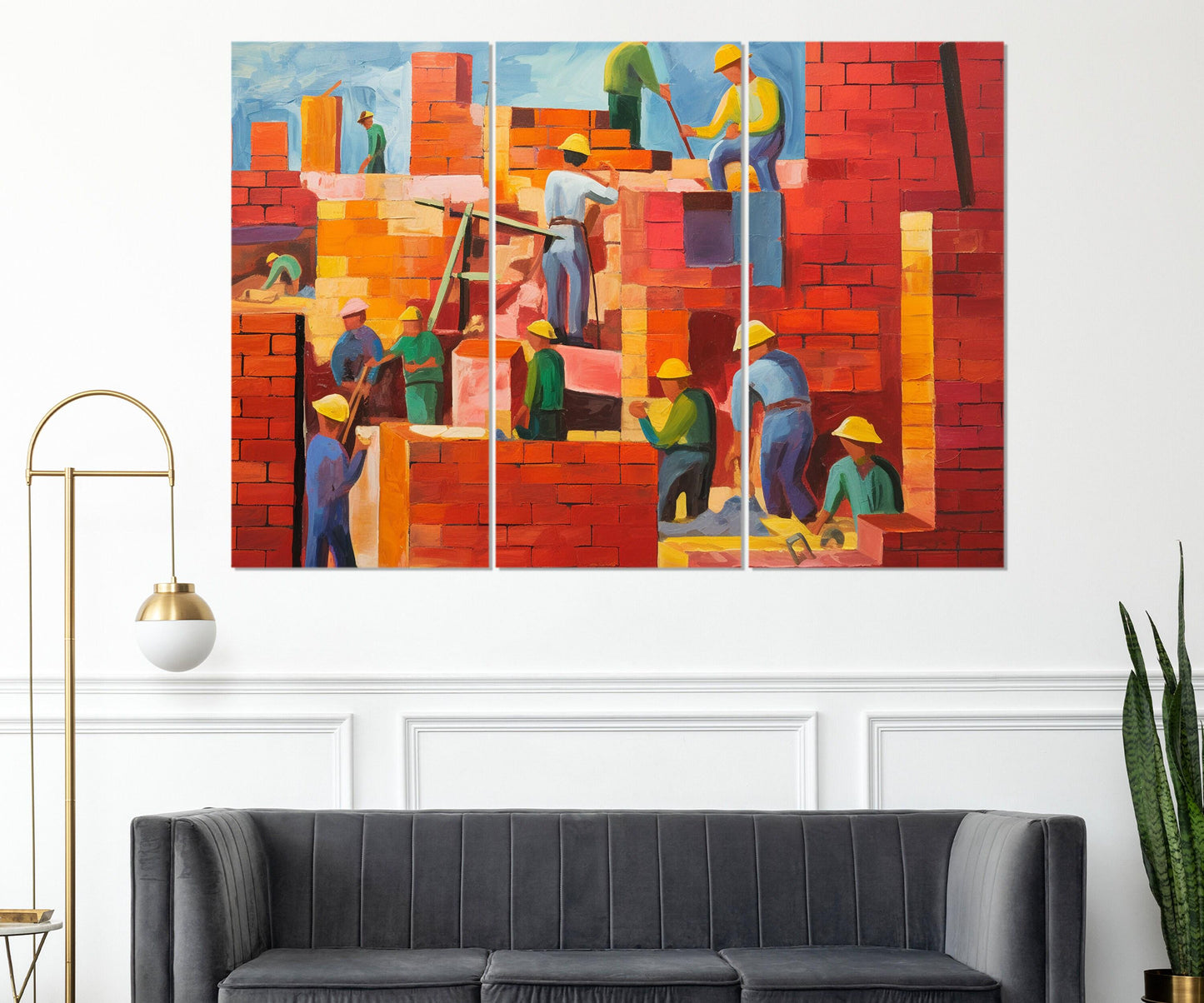 Construction Wall Art – Abstract Building Painting | Framed Canvas Ready to Hang