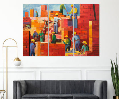 Construction Wall Art – Abstract Building Painting | Framed Canvas Ready to Hang