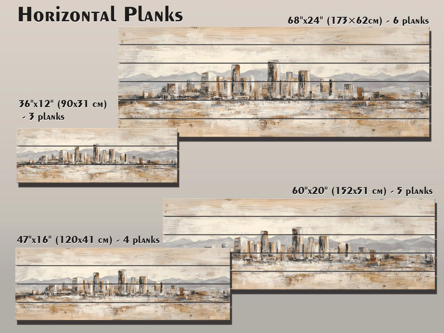 Phoenix Skyline Wood Print – Rustic Wall Art | Minimalist City Painting on Distressed Wood