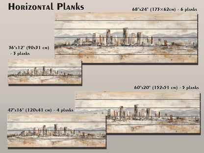 Phoenix Skyline Wood Print – Rustic Wall Art | Minimalist City Painting on Distressed Wood