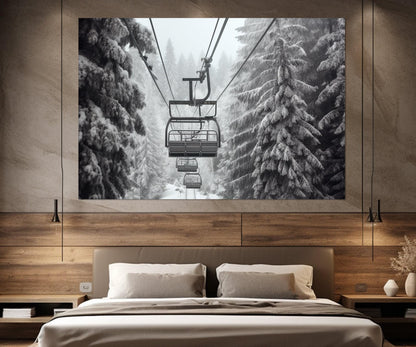 Winter Wall Decor - Ski Wall Art Cable Car Canvas Print, Framed Ready to Hang