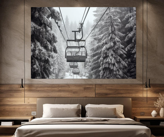 Winter Wall Decor - Ski Wall Art Cable Car Canvas Print, Framed Ready to Hang