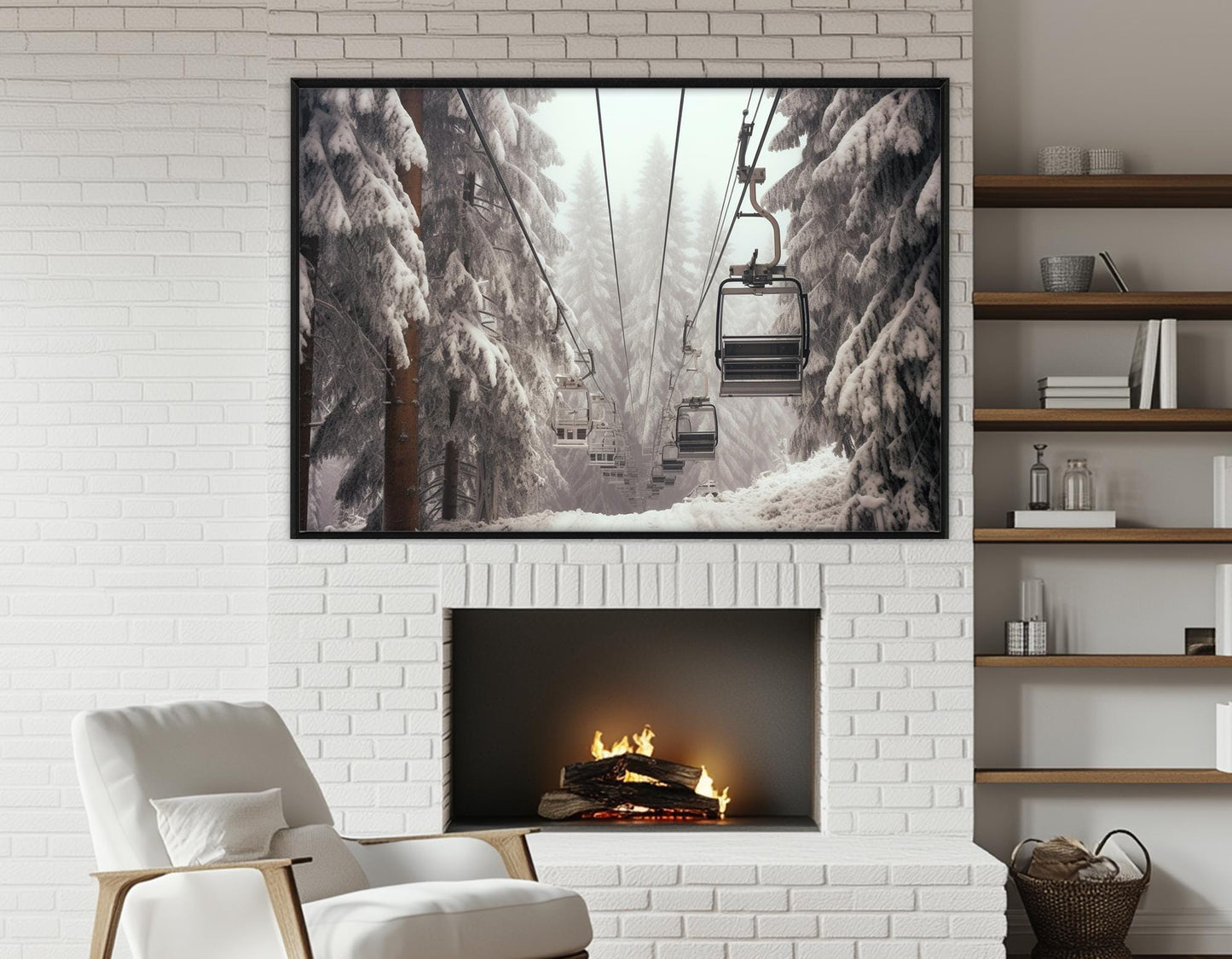 Winter Forest Canvas Print – Scenic Ski Lift Wall Art | Framed Ready to Hang