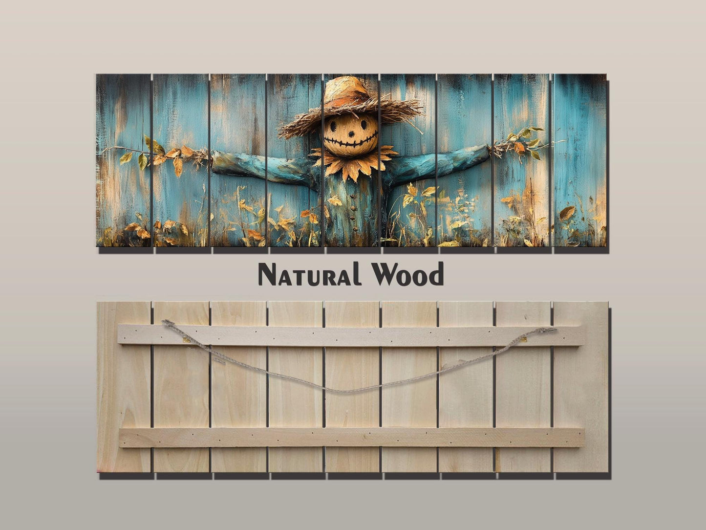 Rustic Scarecrow Art – Farmhouse Wall Decor | Natural Wood Print On Wood