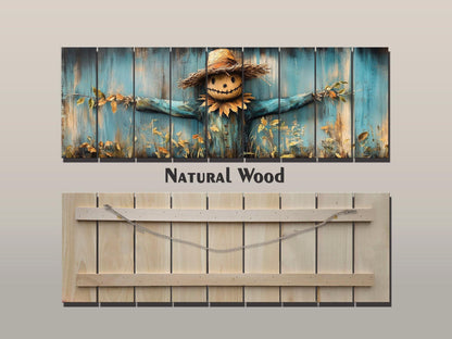 Rustic Scarecrow Art – Farmhouse Wall Decor | Natural Wood Print On Wood