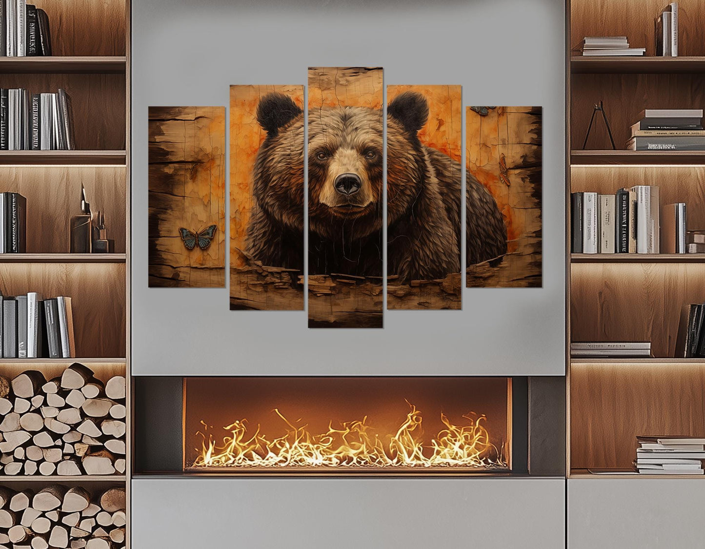 Bear Canvas Art – Framed Cotton Canvas Print | Rustic Cabin Wall Decor Ready to Hang