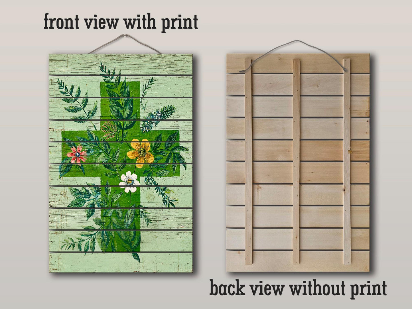 Rustic Wood Wall Art – Floral Medical Cross Print on Wood | Farmhouse Botanical Decor