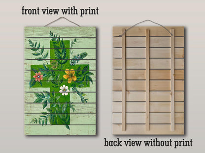 Rustic Wood Wall Art – Floral Medical Cross Print on Wood | Farmhouse Botanical Decor
