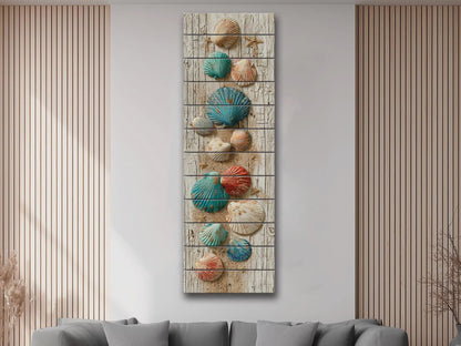 Rustic Wood Wall Art – Coastal Seashell Print on Natural Wood Planks